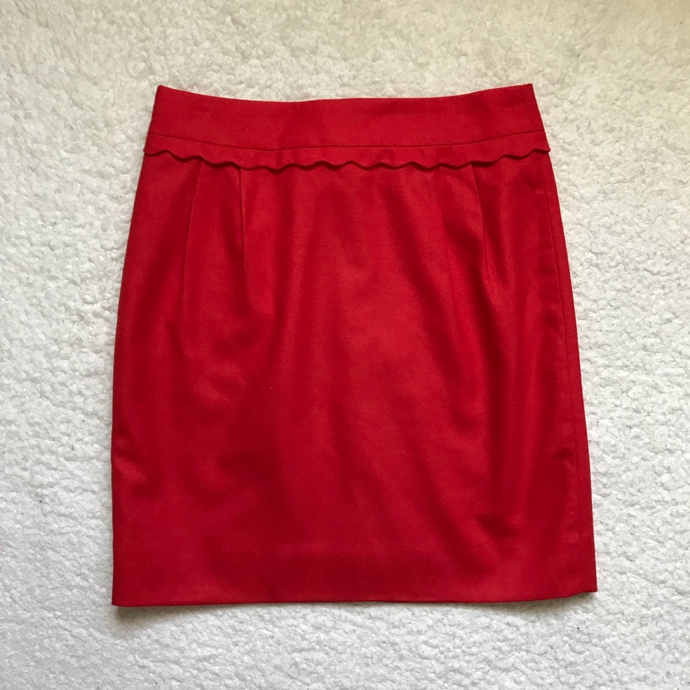 J. Crew Skirt Red Wool Blend Scallop Trim Mini